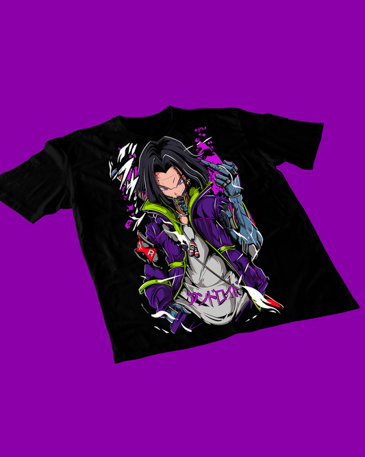 Polera negra Dragon Ball Z con diseño de Androide 17