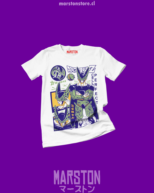 Polera blanca Dragon Ball Z con diseño de Cell