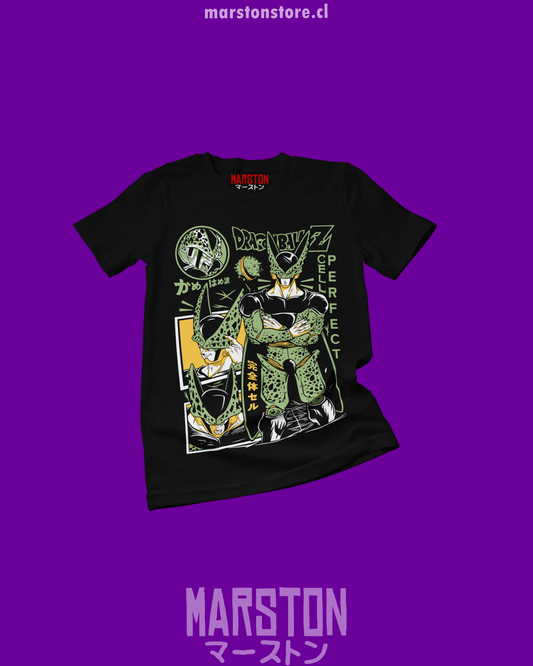 Polera negra Dragon Ball Z con diseño de Cell