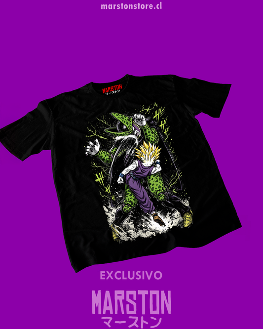Polera negra Dragon Ball Z con Cell vs Son Gohan Super Saiyan 2