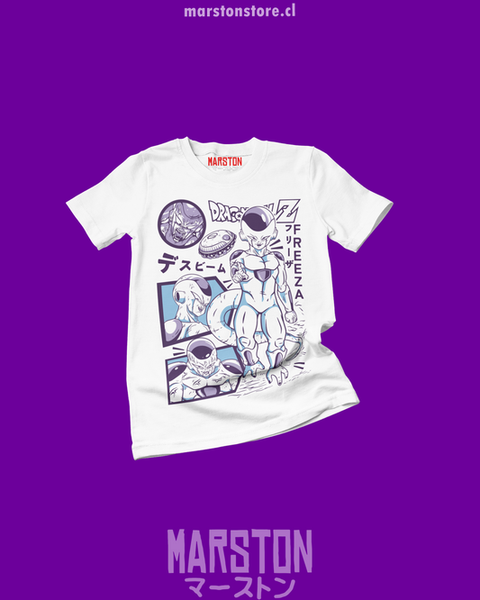 Polera blanca Dragon Ball Z con diseño de Freezer