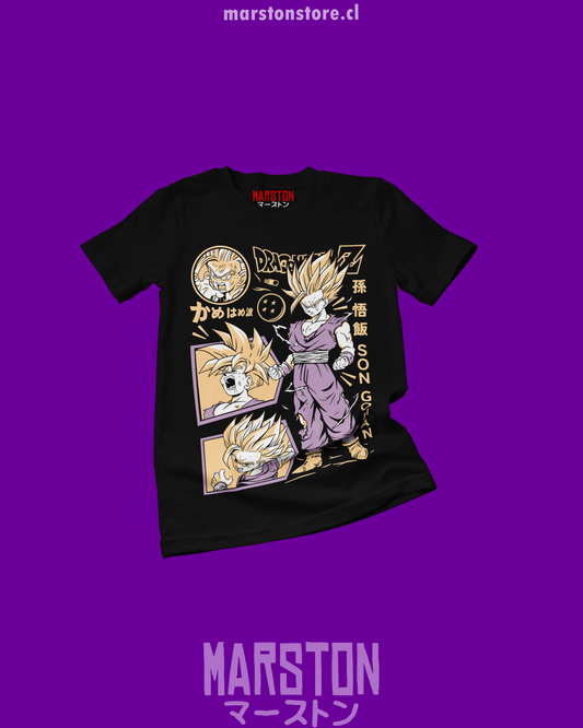 Polera negra Dragon Ball Z con diseño de Gohan