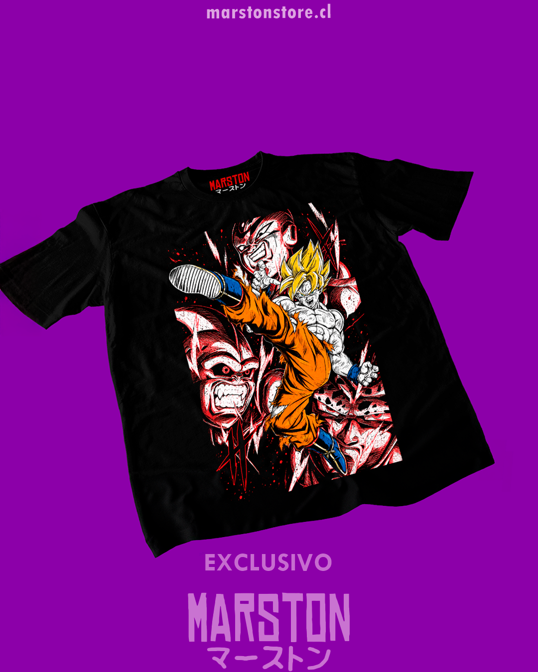 Polera negra Dragon Ball Z con Goku Super Saiyan 2, Kid Buu, Freezer y Cell