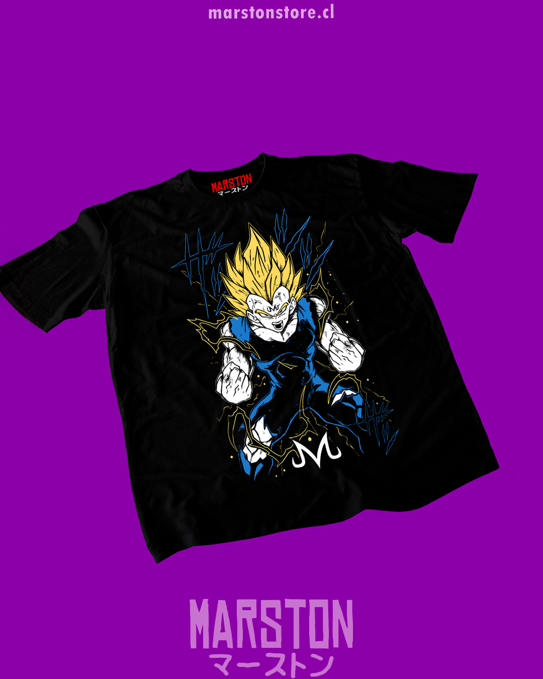 Polera negra Dragon Ball Z con diseño de Majin Vegeta