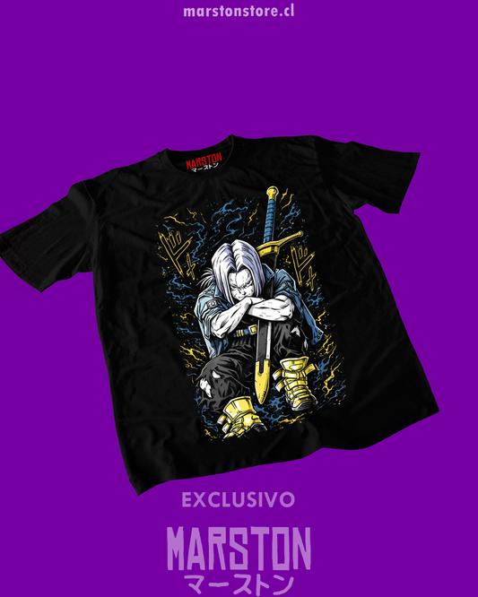 Polera negra Dragon Ball Z con diseño de Mirai Trunks