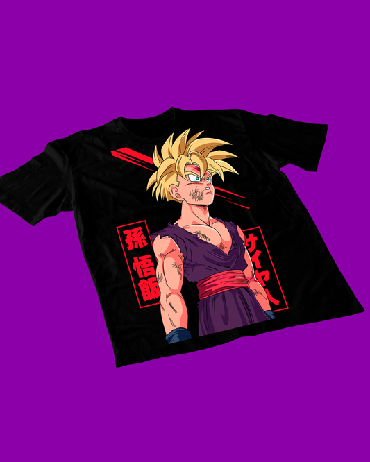 Polera negra Dragon Ball Z con diseño de Son Gohan