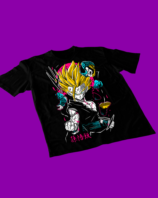 Polera negra Dragon Ball Z con diseño de Son Gohan