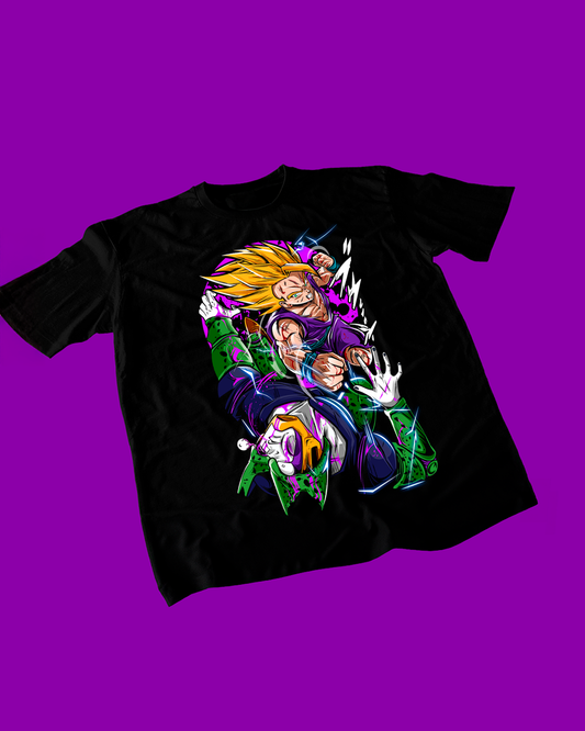 Polera negra Dragon Ball Z con Son Gohan vs Cell
