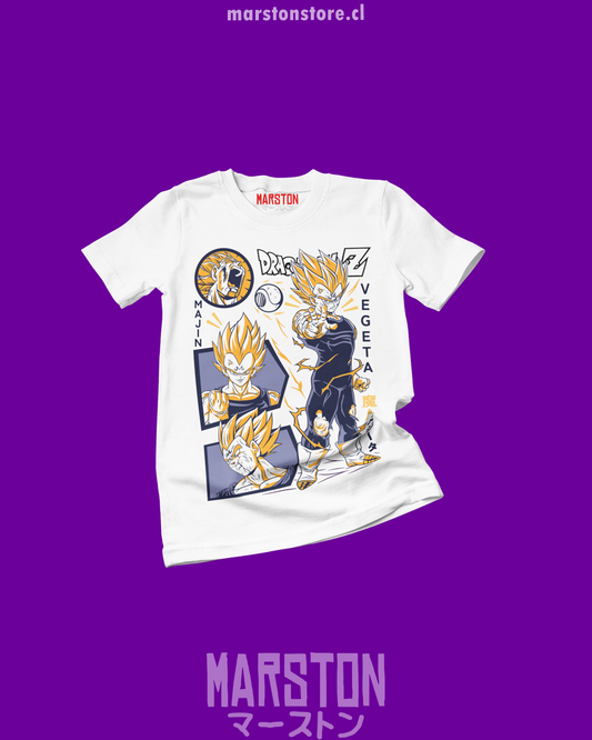 Polera blanca Dragon Ball Z con diseño de Vegeta