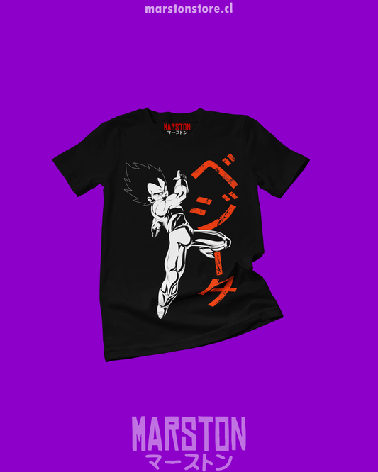 Polera negra Dragon Ball Z con diseño de Vegeta