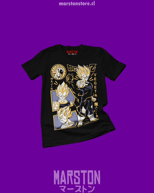 Polera negra Dragon Ball Z con diseño de Vegeta
