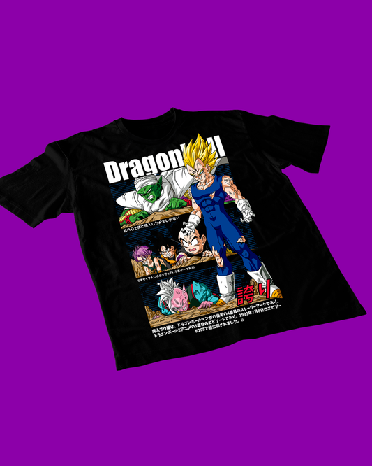 Polera negra Dragon Ball Z con diseño de Vegeta