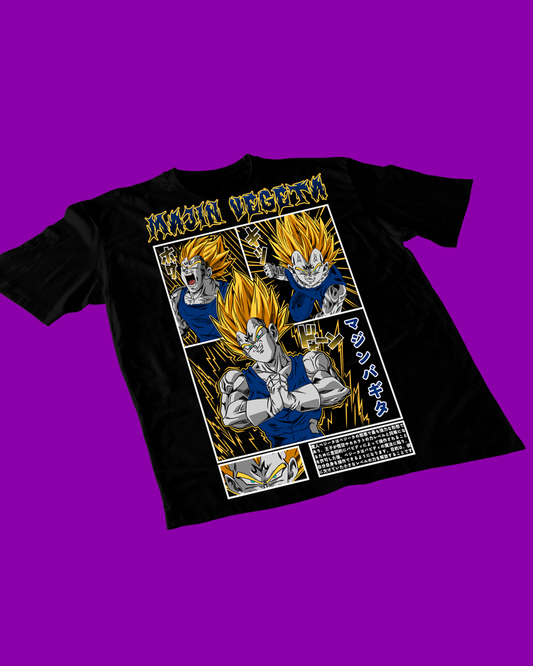 Polera negra Dragon Ball Z con diseño de Vegeta