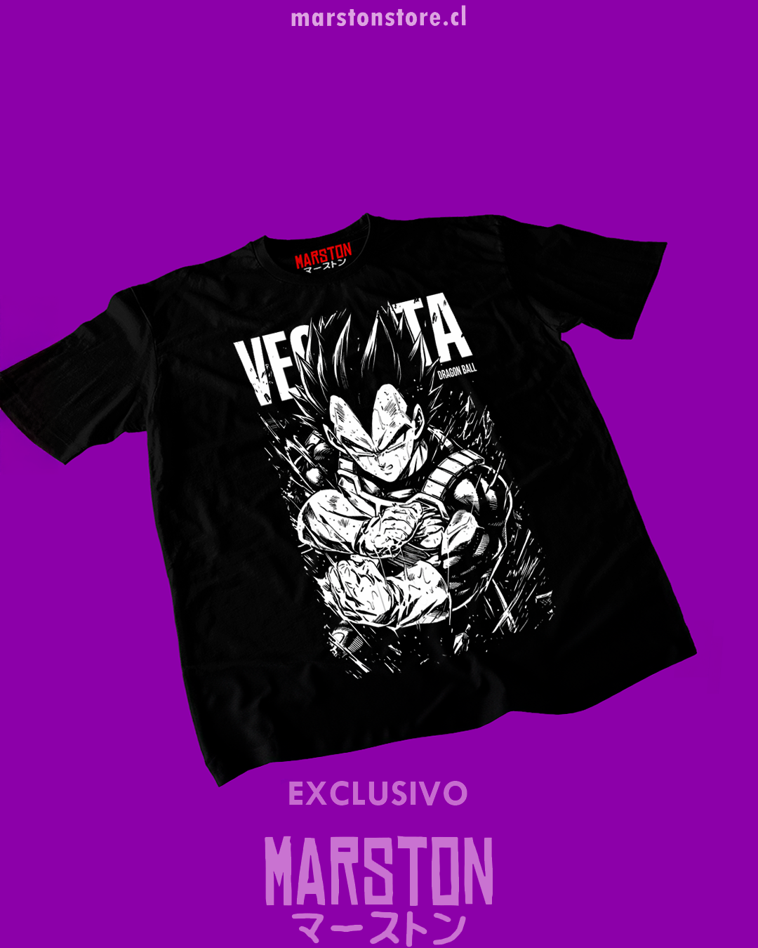 Polera negra Dragon Ball Z con diseño de Vegeta