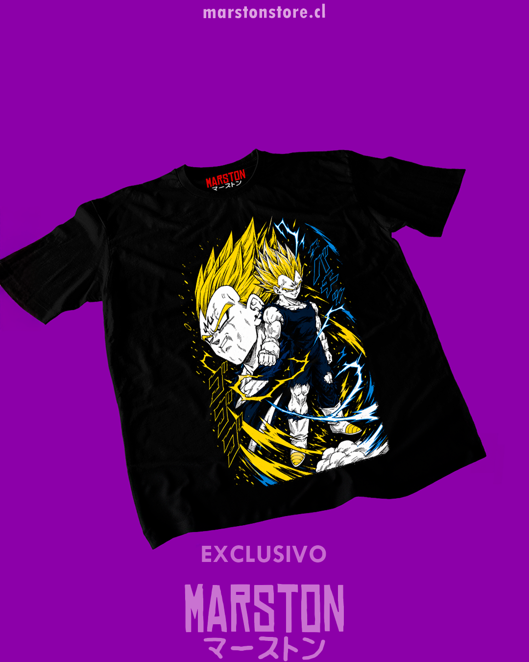 Polera negra Dragon Ball Z con diseño de Vegeta