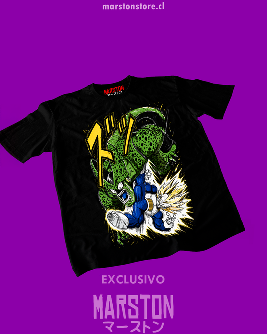Polera negra Dragon Ball Z con Vegeta Super Saiyan 2 y Cell