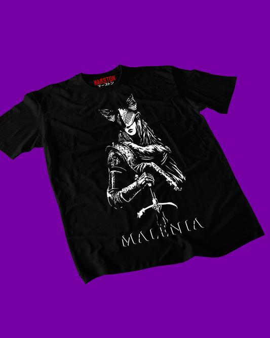 Polera negra Elden Ring con diseño de Malenia