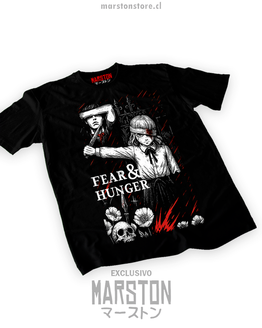Polera negra con diseño de Fear and Hunger 2