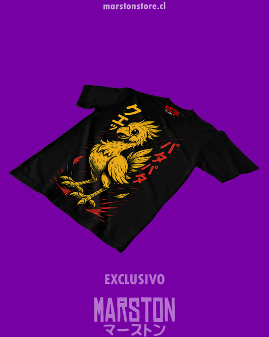 Polera negra Final Fantasy con diseño de Chocobo