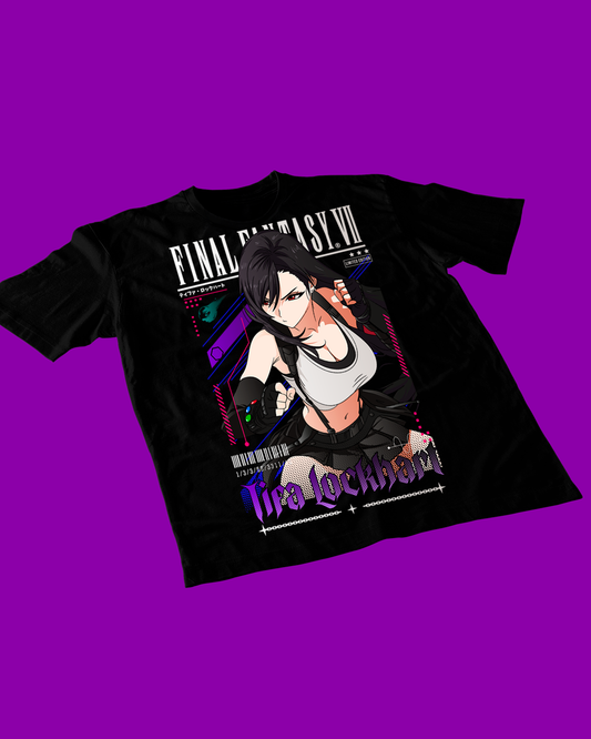 Polera negra Final Fantasy con diseño de Tifa Lockhart