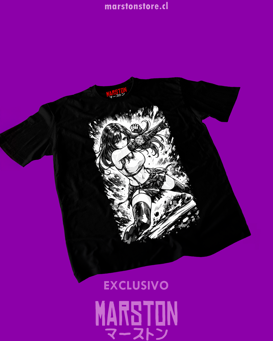 Polera negra Final Fantasy VII con diseño de Tifa Lockhart