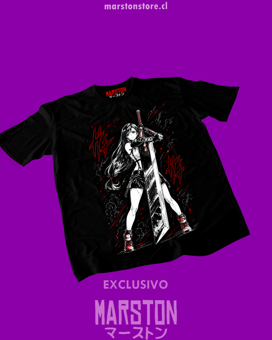 Polera negra Final Fantasy VII con diseño de Tifa Lockhart