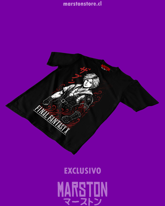 Polera negra Final Fantasy X con diseño de Tidus