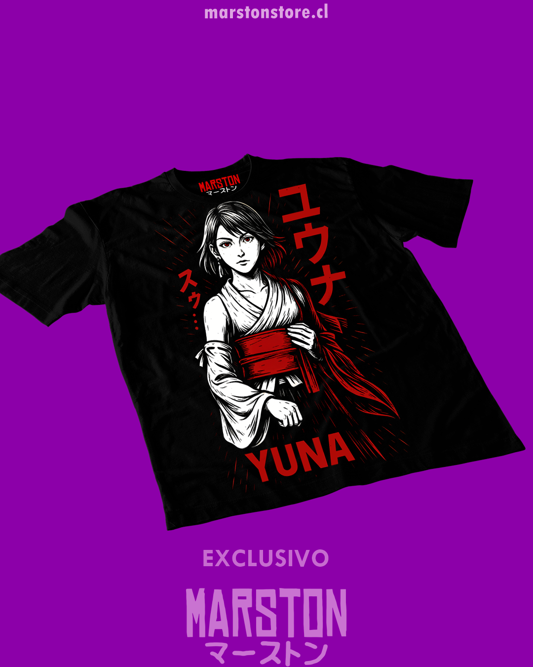 Polera negra Final Fantasy X con diseño de Yuna
