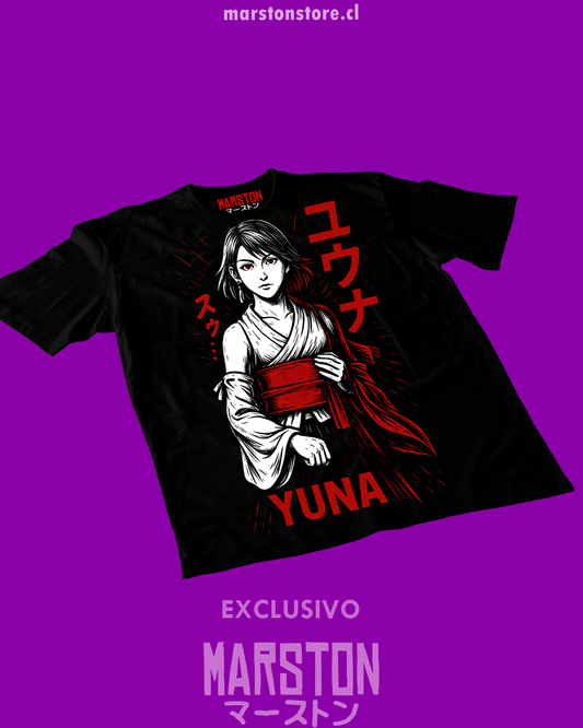 Polera negra Final Fantasy X con diseño de Yuna