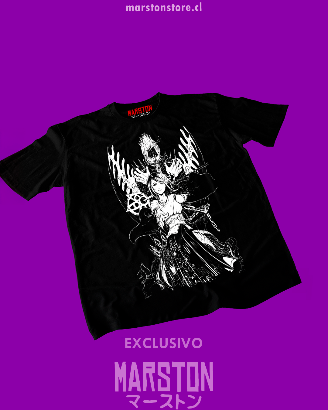 Polera negra Final Fantasy X con diseño de Yuna