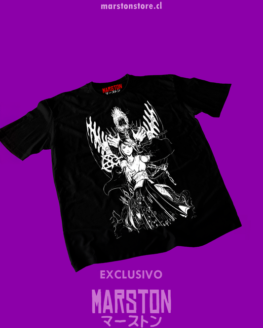 Polera negra Final Fantasy X con diseño de Yuna