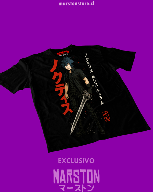 Polera negra Final Fantasy XV con diseño de Noctis Lucis Caelum