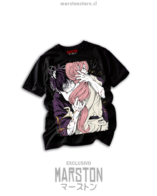 Polera negra Firefly Wedding - Shinpei Goto y Satoko Kirigaya, ilustración de pareja