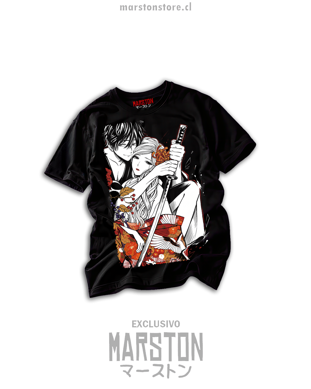 Polera negra Firefly Wedding - Shinpei Goto y Satoko Kirigaya, ilustración de manga