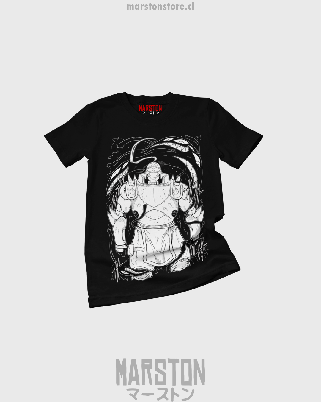 Polera negra Fullmetal Alchemist con diseño de Alphonse Elric