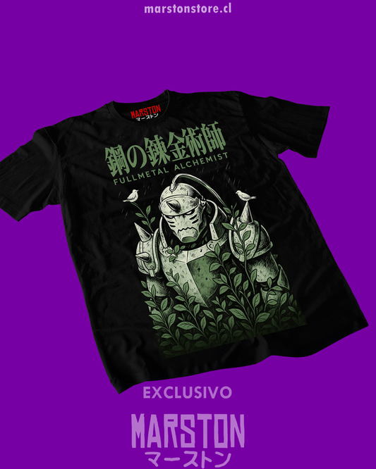 Polera negra Fullmetal Alchemist con diseño de Alphonse Elric
