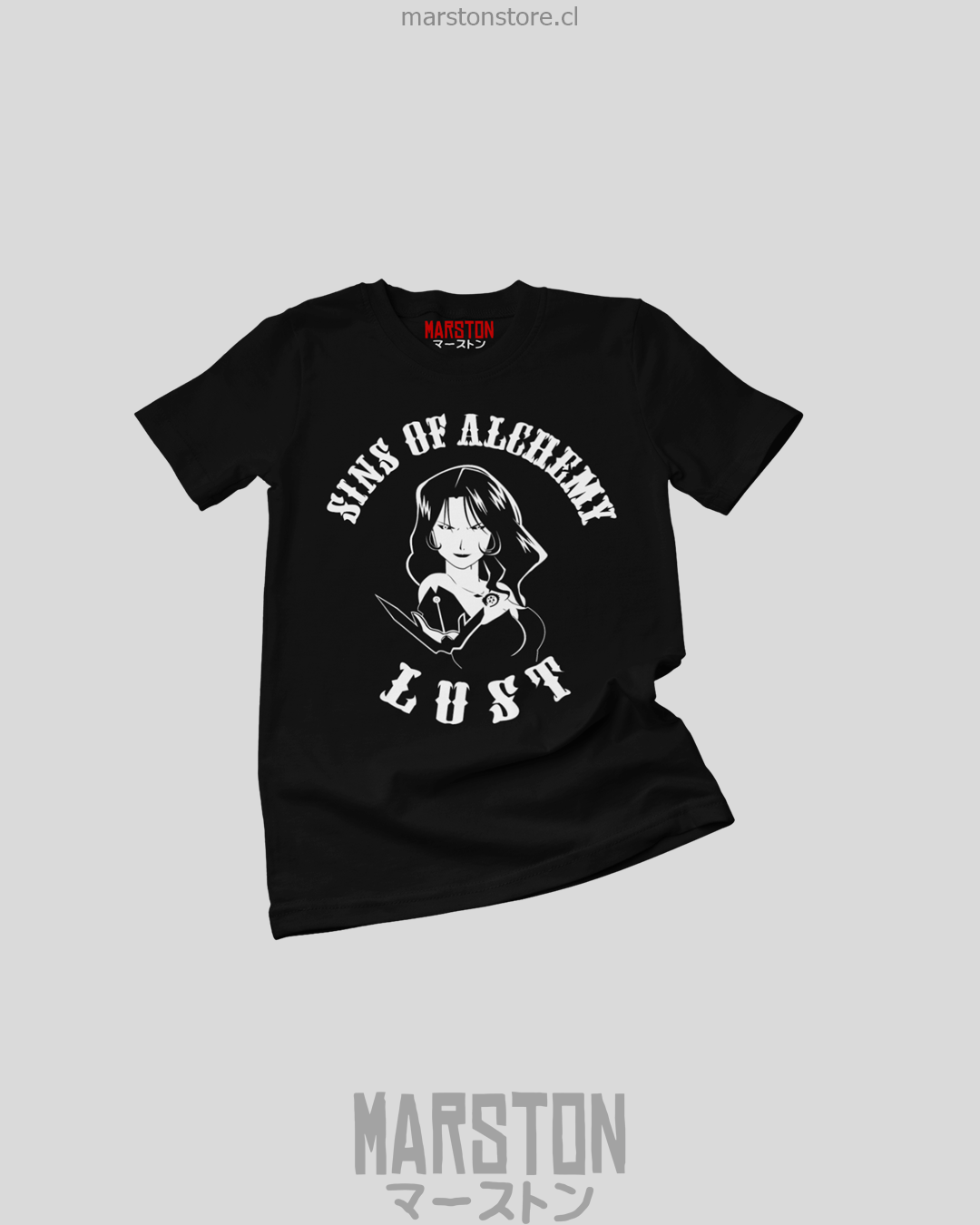 Polera negra Fullmetal Alchemist Brotherhood con diseño de Lust