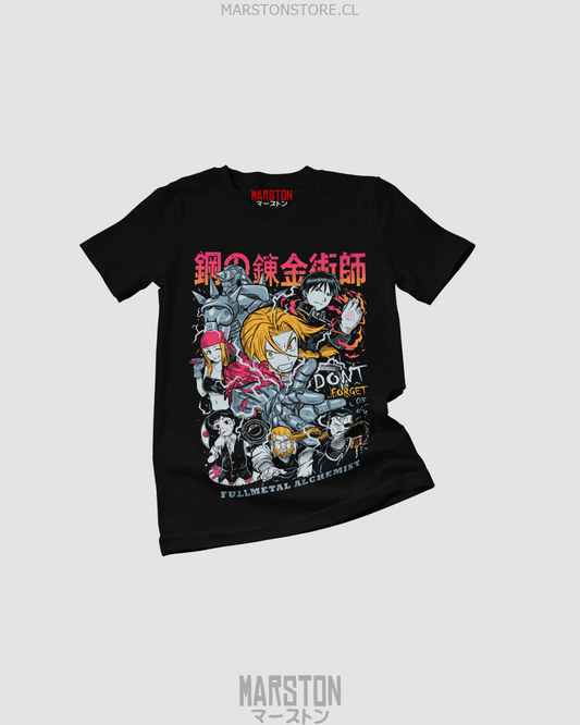 Polera negra Fullmetal Alchemist con diseño inspirado en el anime