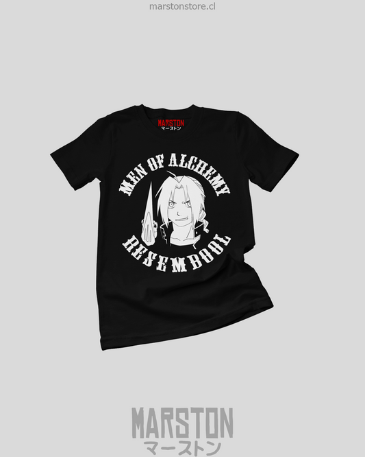 Polera negra Fullmetal Alchemist con diseño de Edward Elric