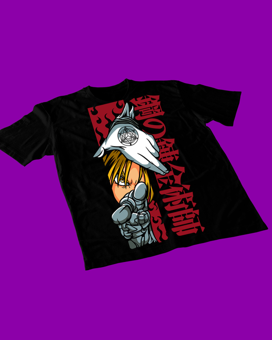 Polera negra Fullmetal Alchemist con diseño de Edward Elric