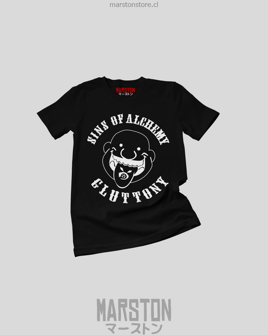 Polera negra Fullmetal Alchemist con diseño de Gluttony