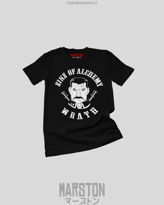 Polera negra Fullmetal Alchemist con diseño de King Bradley