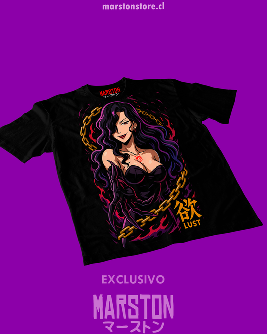 Polera negra Fullmetal Alchemist con diseño de Lust