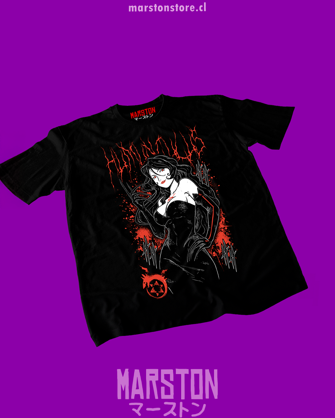 Polera negra Fullmetal Alchemist con diseño de Lust