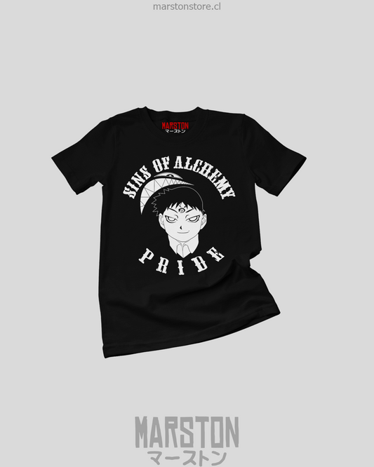 Polera negra Fullmetal Alchemist con diseño de Orgullo