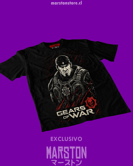 Polera negra Gears of War con diseño de Marcus Fenix