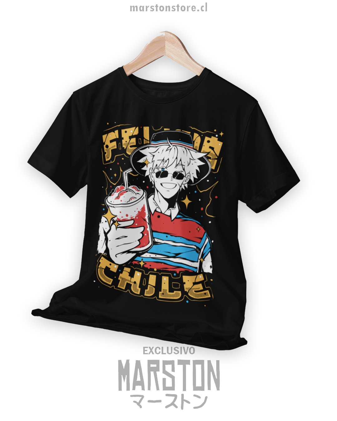 Polera negra de Satoru Gojo huaso para Fiestas Patrias de Chile