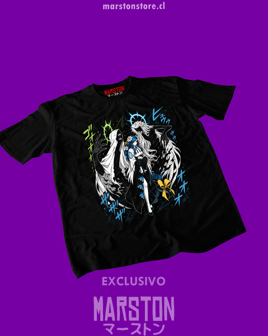 Polera negra Guilty Gear con diseño de Dizzy
