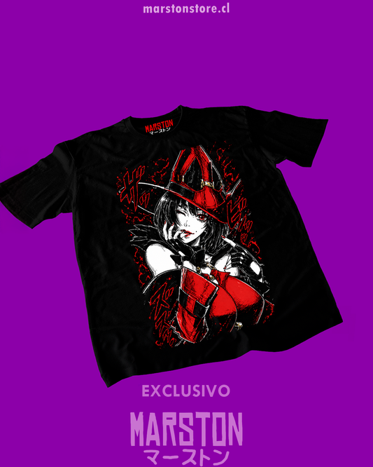 Polera negra Guilty Gear con diseño de I-No