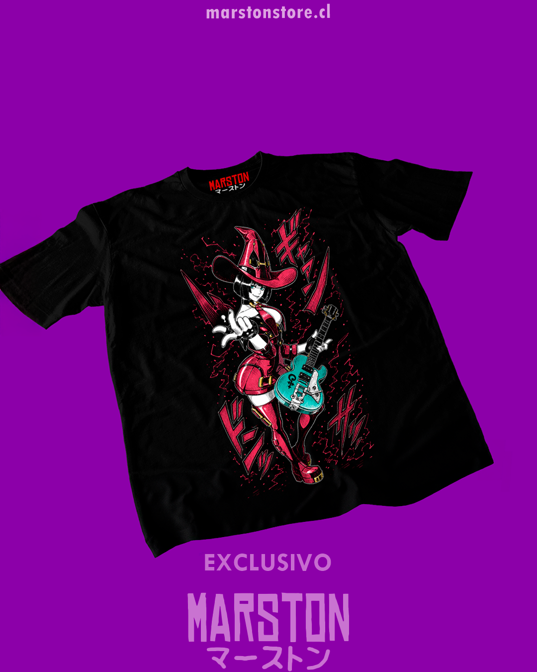 Polera negra Guilty Gear con diseño de I-No